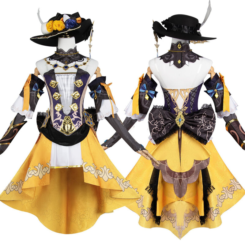 Genshin Impact Navia Cosplay Costume pour femme, ensemble de perruque et chapeau, uniforme de robe, fête d'Halloween pour filles