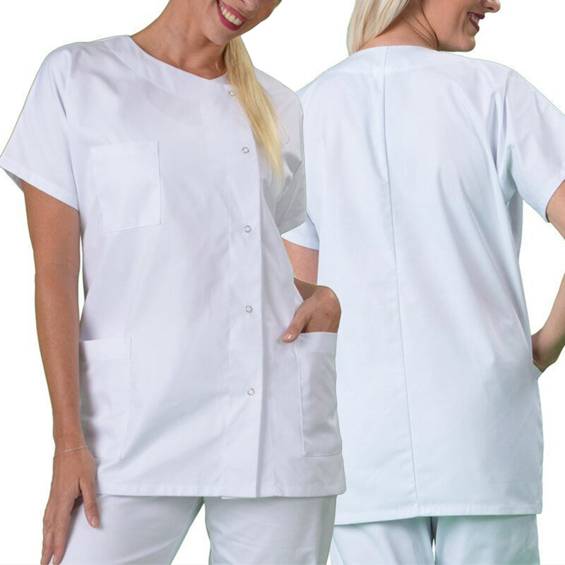Women Men Collarless Short Sleeve T-shirt Unisex  Outfit Costume Hospital Lab Coat Workwear Tops Comfort Clothing