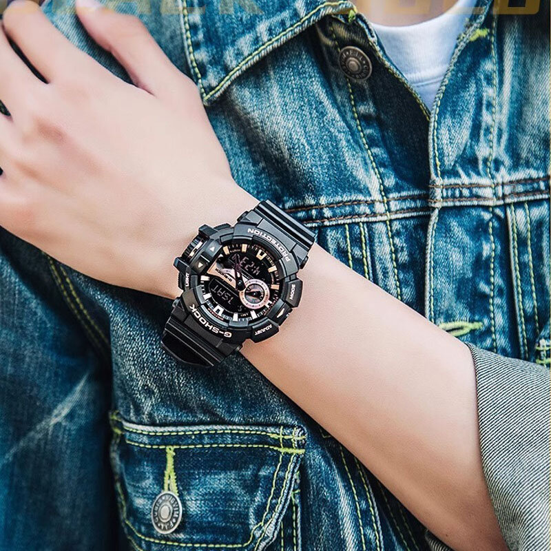 Мужские модные повседневные многофункциональные уличные спортивные противоударные часы со светодиодным циферблатом, мужские кварцевые часы с двойным дисплеем