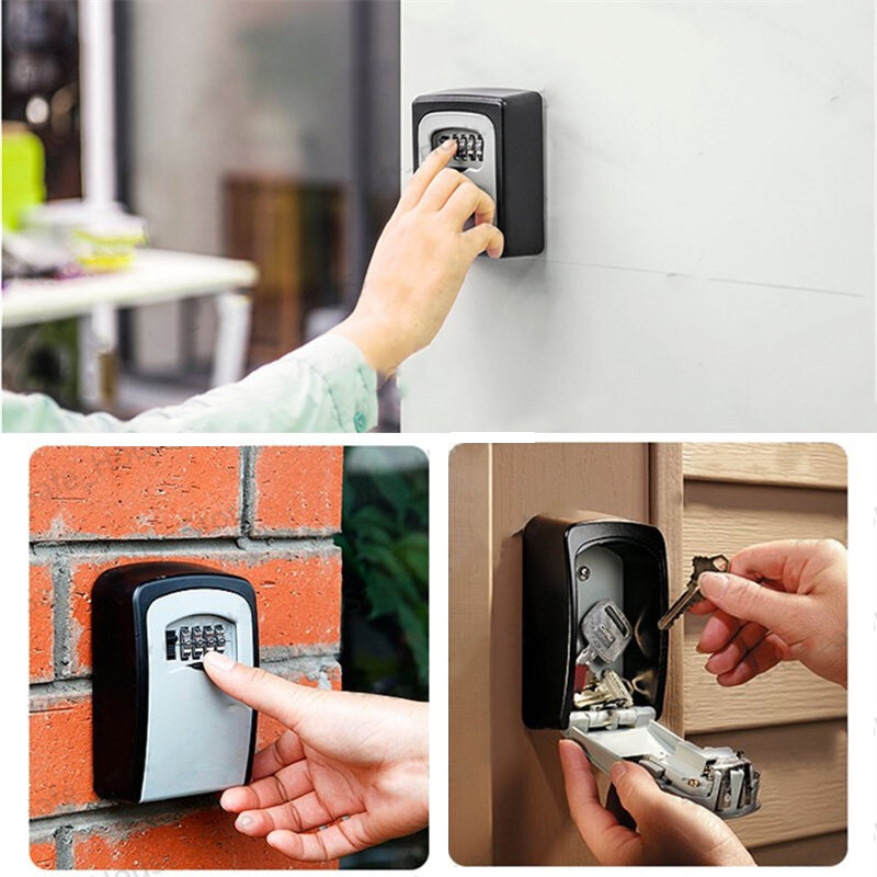 Mini caja de llaves con combinación de 4 dígitos, caja de cerradura de almacenamiento de llaves duradera montada en la pared, caja de cerradura de llave de seguridad interior, gran capacidad de almacenamiento