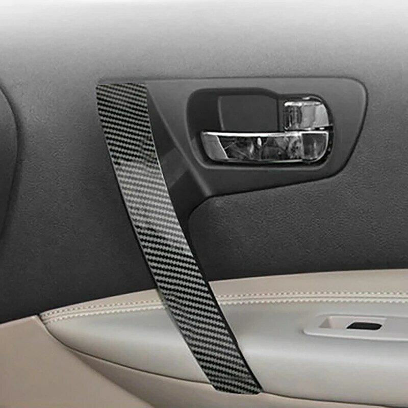 Penutup pegangan pintu Interior serat karbon mobil dasar pegangan pintu Interior Trim untuk Nissan Qashqai J10 2007-2015 kiri