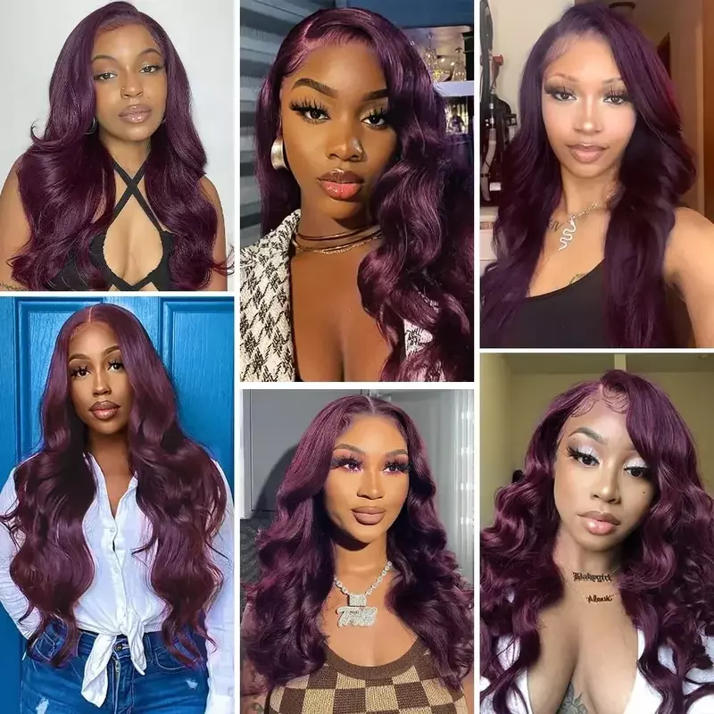 Темно-бордовые кружевные передние парики, темно-фиолетовые волнистые парики на сетке для женщин, 13X4 HD кружевные передние парики, предварительно выщипанные синтетические волосы 30 дюймов