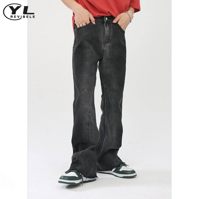 กางเกงยีนส์ลำลองสำหรับผู้ชาย, กางเกงยีนส์ฟอกกางเกงยีนส์สไตล์เกาหลีชายแฟชั่นฮิปฮอปไล่ระดับสีกางเกงขาทรงกระบอกใหม่