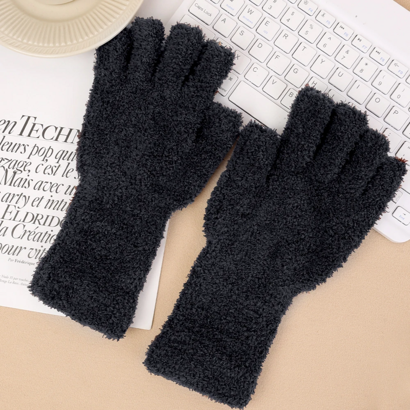 Однотонные женские перчатки с открытыми пальцами, зимние мягкие теплые шерстяные вязаные перчатки для рук, теплые варежки с надписью, новинка 2023, модные принадлежности