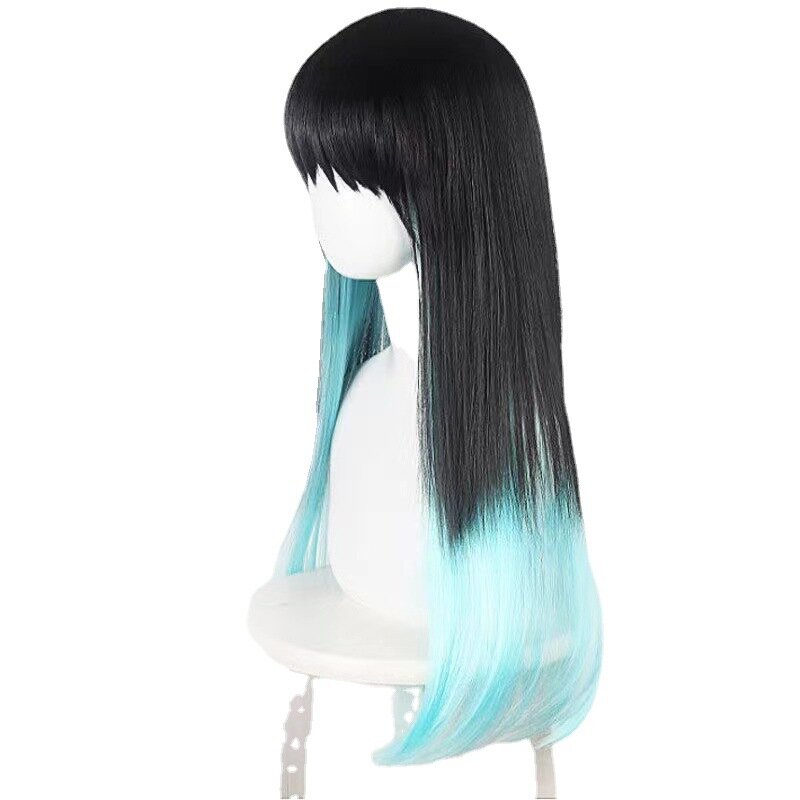 New Ghost Slayer Blade Time Translucent Noichiro Wig Black Gradient Color Block Mixed Blue Green Double Horsetail COS Anime Wig
