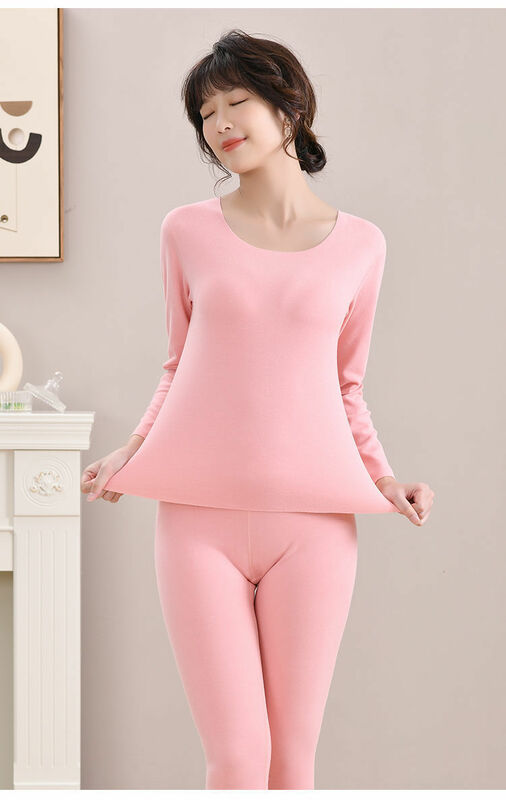 Women's thermal underwear plus velvet padded autumn clothes and trousers suit thin cotton sweater in winter