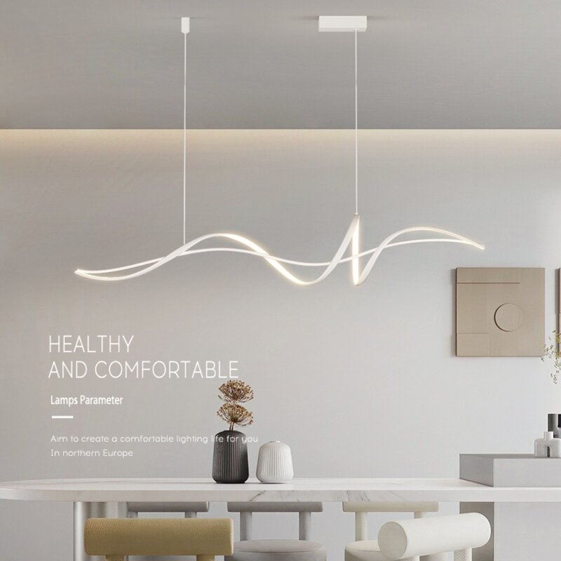 Modern Minimalism LED Pendant Lamp for Dining Room Kitchen Bar Living Room Bedroom Black Curve Chandelier Design Hanging Light