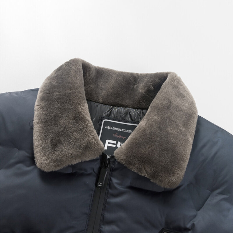 Parkas de algodão masculino, jaqueta monocromática, casaco Windproof, colarinho de lã, roupas quentes de alta qualidade, inverno