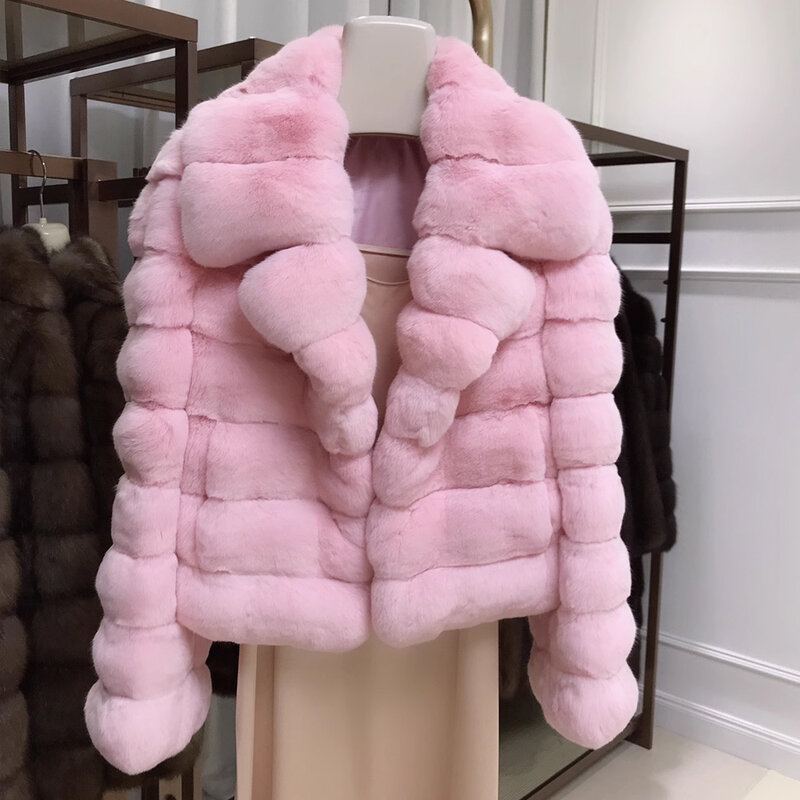 Abrigo corto de piel auténtica de conejo Rex para mujer, chaqueta de Chinchilla, abrigo de invierno, superventas