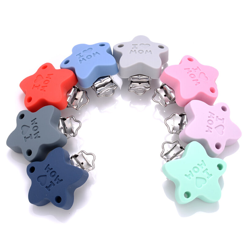 3Pcs Pentagram Silicone Nipple Clip DIY Baby Nursing Chew Pacifier Chain Teether Teething Chain Soother Dummy Clips BPA Free