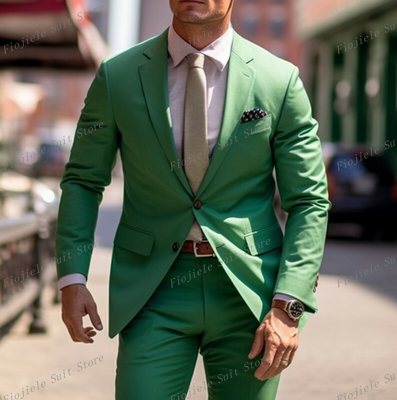 New Green Formal Occasion Men Suit Groom Groomsman Wedding Party Prom Business Casual Male Tuxedos 2 Piece Set Blazer Pants