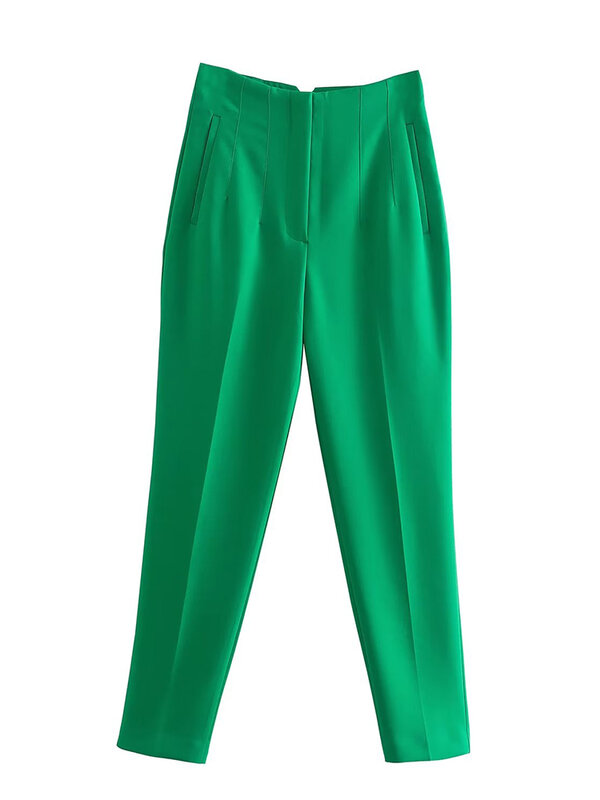 Willshela-Pantalones rectos de cintura alta para mujer, pantalón con cremallera frontal, Vintage, longitud completa, Chic