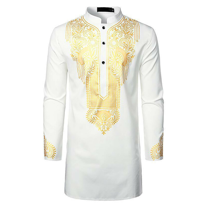 Koszule męskie Abaya Thobe arabskie Longline T Shirts Henley Kaftan pasiasty zwykła suknia męska muzułmańska Robr Kaftan Thobe dla mężczyzn