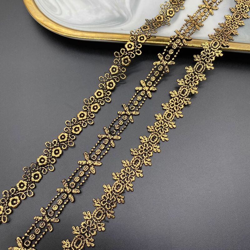 3 jardy haftu złotej tkaniny koronkowej biżuteria z krzyżykami na odzież ślubną do ubrania DIY akcesoria