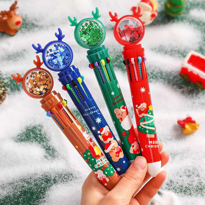 قلم حبر جاف قابل للسحب من الكرتون للطلاب ، أقلام عيد الميلاد على شكل حيوانات ، مستلزمات مكتبية ومدرسية