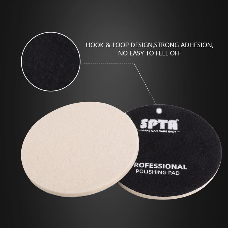 (Bulk Sale) SPTA 3/4/5/6/7inch Wool Felt Polishing Pad, Buffing Wheels, Flocking Hook & Loop Back for Random Orbital Polisher