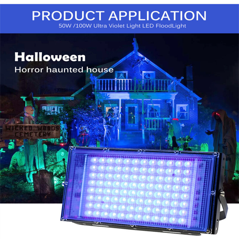 UV LEDブラックライト、フラッドライト、ip65防水、395-400nm、ステージ照明用uvaランプ、ハロウィーン装飾、ドロップシップ