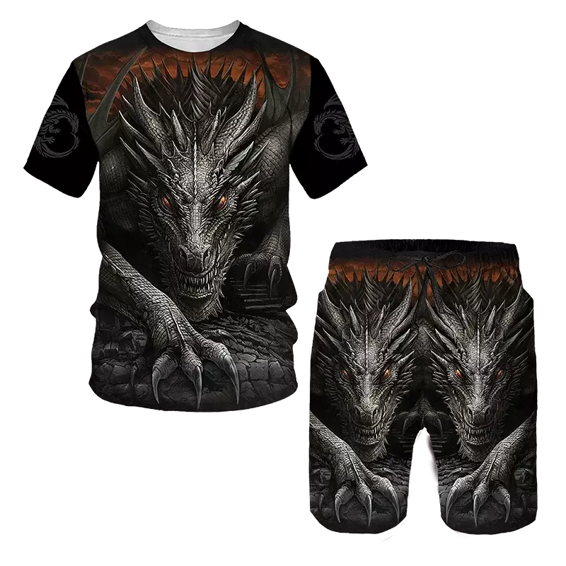 New Dragon Pattern 3D Print t-shirt da uomo Set estate Casual girocollo t-shirt pantaloncini due pezzi Set Trend uomo abbigliamento Pullover