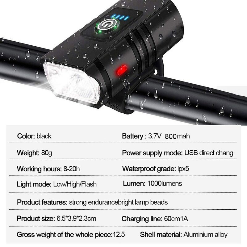 BK02-luz LED para bicicleta T6 recargable por USB, 6 modos, linterna, faro delantero para ciclismo de montaña