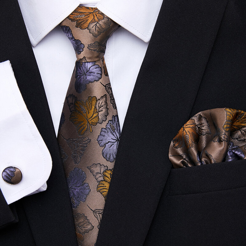 Corbata de gran calidad para hombre, conjunto de mancuernas, pañuelo geométrico, color caqui, ropa Formal de oficina, regalo de cumpleaños, envío directo