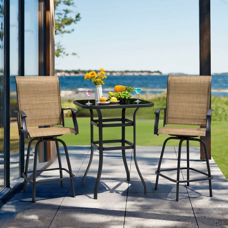 Zestaw obrotowych stołów ogrodowych 3-częściowy stół barowy i stołki ogrodowe z wysokim stanem Zestaw stołków barowych z tkaniny tekstylnej Zestaw 2 stołków barowych na zewnątrz