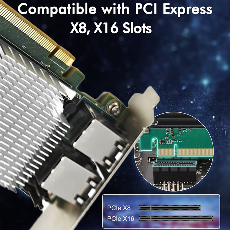 Женский чипсет 10G PCIe x8, двойная медная сетевая карта RJ45 10 Гбит/с, совместимая с женскими аксессуарами