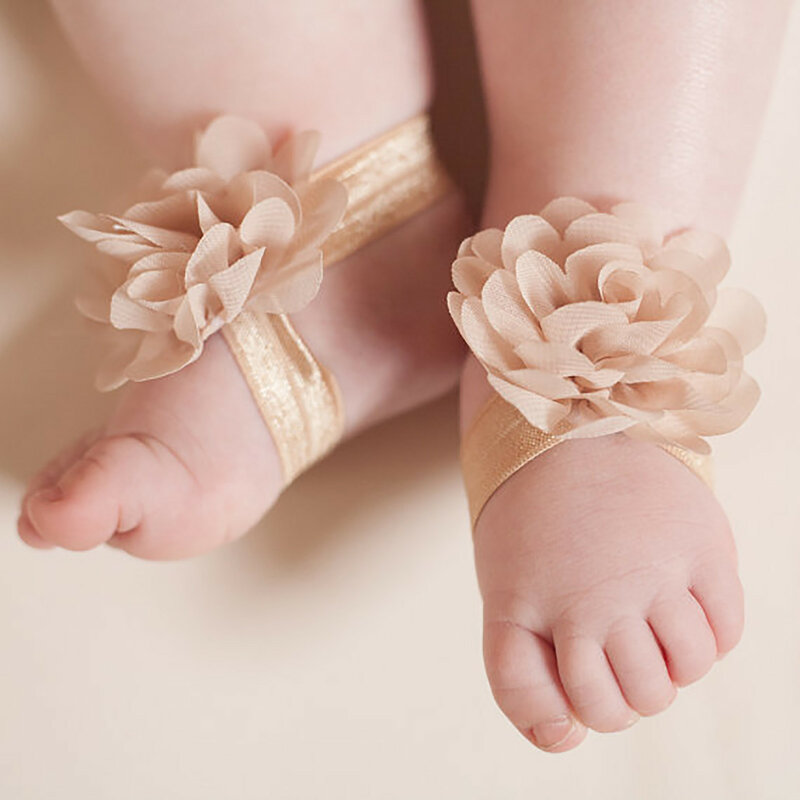 Rose Gold Meisje Schoenen 22 Pairs Solid Chiffon Bloem Barefoot Sandalen Voeten Accessoires Voor Baby Meisjes Meisjes Slippers 10