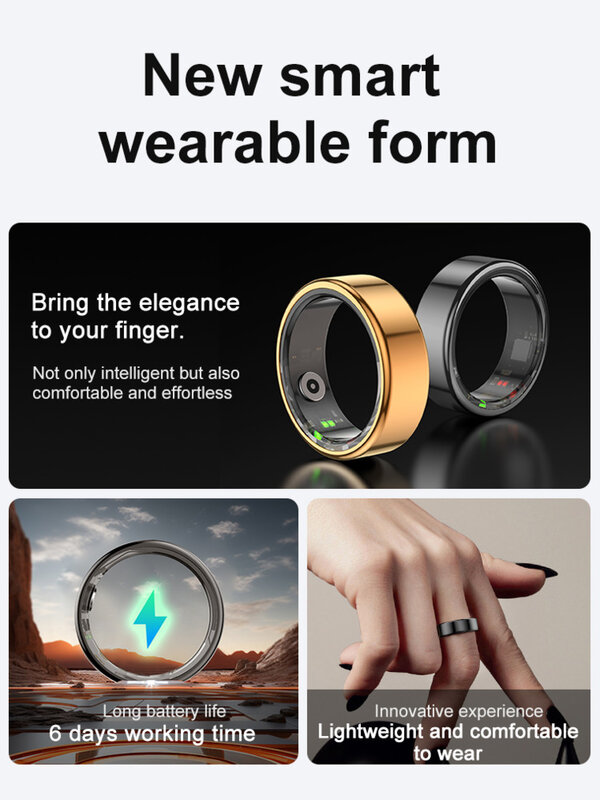 2024 New Stainless-steel Smartring 5ATM Sleep Heart Rate SpO2 Blood Oxygen Health Monitor Activity Fitness Tracker Finger Ring