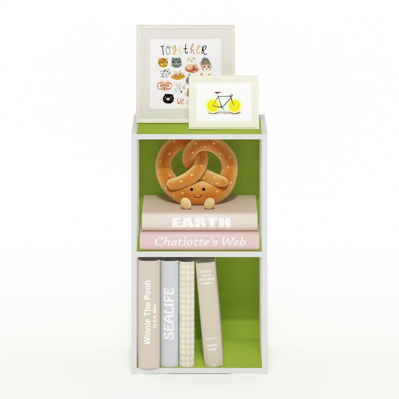 Furinno 3 Pasir 2-Tier Open Shelf Bookcase, Green/White