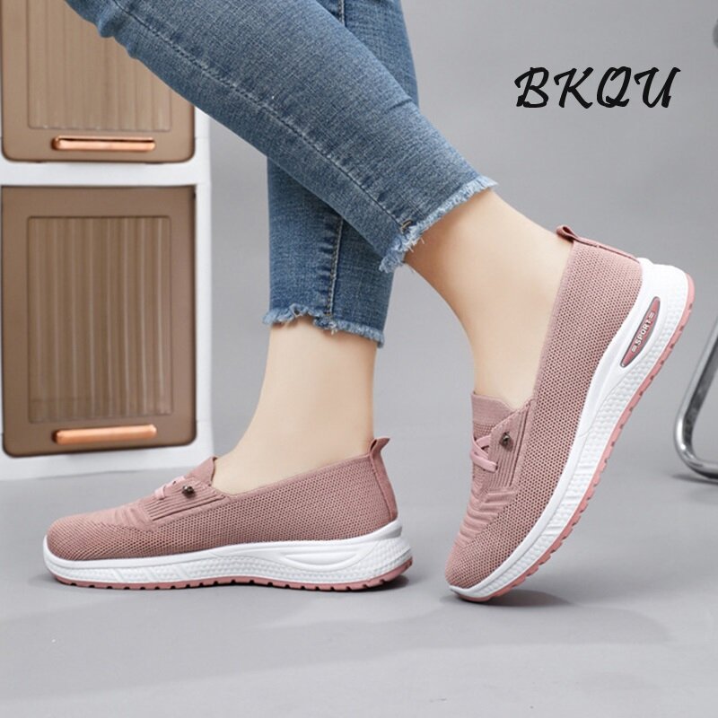 BKQU женские весенние повседневные туфли 2024, дышащие удобные тканые сетчатые кроссовки высокого качества размера плюс