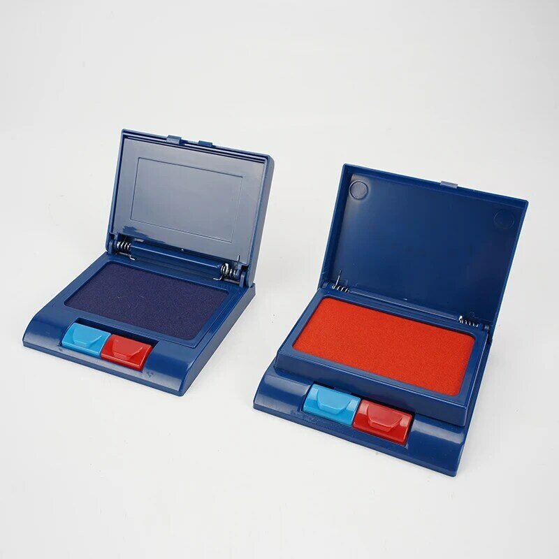 Almohadilla de tinta semiautomática roja y azul, resistente al agua y ligera, de secado rápido, sello de huella dactilar financiera, suministros de tinta de oficina
