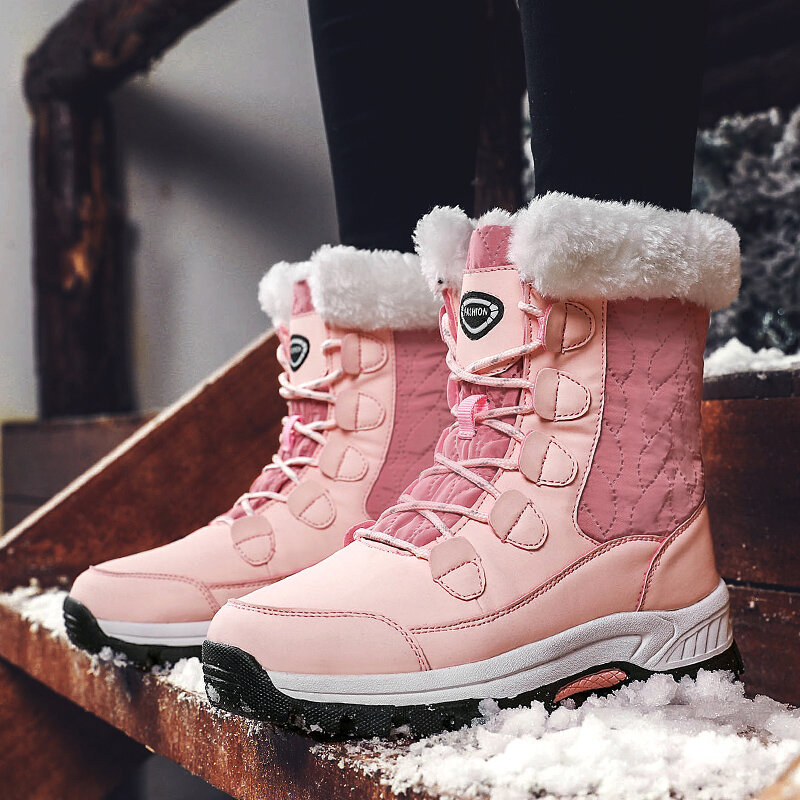 Damyuan-Botas de nieve transpirables para Mujer, botines cálidos de felpa, color rosa, para exteriores, invierno, 2023