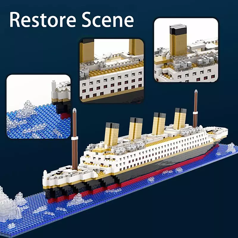 Criativo Titanic Cruise Ship Building Blocks, luxuoso Iceberg Boat, Wreck Set City, DIY Model Bricks Brinquedos para crianças e adultos, presente