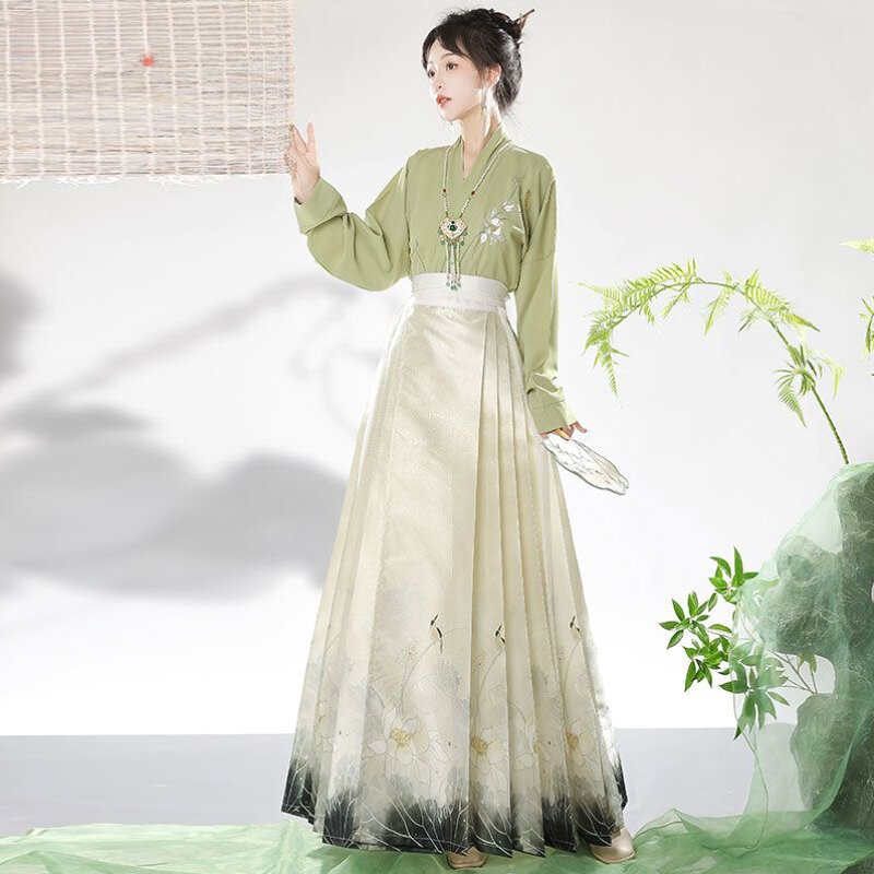Vestido tradicional original Hanfu Horse Face para mulheres, colete pônei, vestido diário, dinastia Ming chinesa
