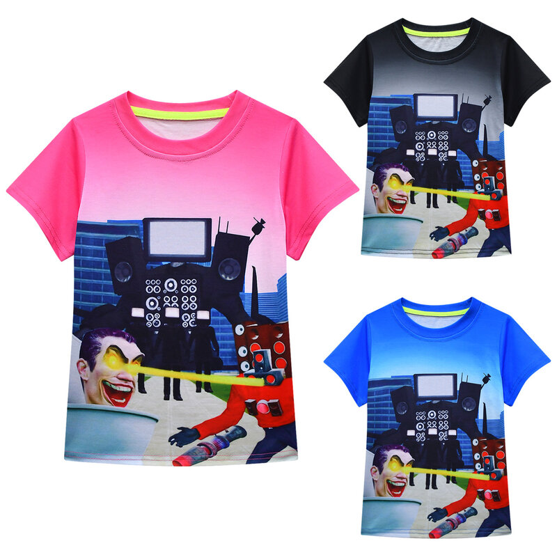 Skibidi-Camiseta con estampado de juego de inodoro para niños, Tops de manga corta, camisetas deportivas para niños y adolescentes