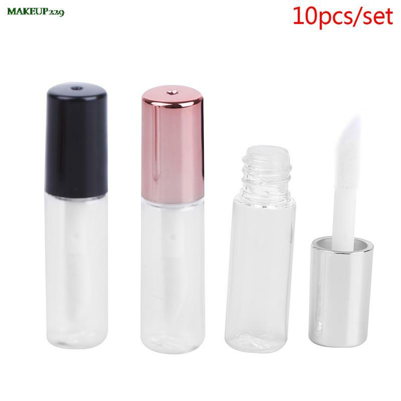 Tubo de brillo de labios vacío de oro rosa, envase de lápiz labial líquido elegante de plástico DIY, botella de muestra de brillo de labios redonda, 10 piezas, 1,2 ML