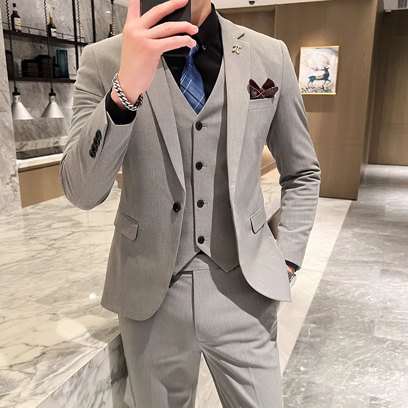 Męskie trzyczęściowy garnitur butikowe komplet kurtki kamizelka męska Business One Button blezers płaszcz kamizelka spodnie duży rozmiar M-6XL