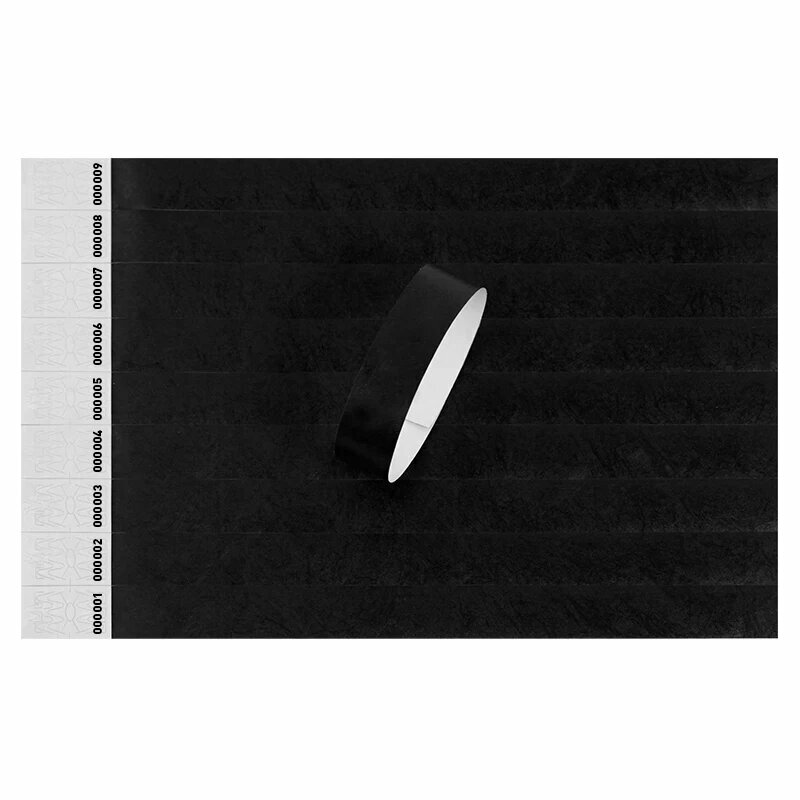 Duband-pulsera con número de serie 1000 tyvek, brazalete de papel de colores para eventos, impresión Simple a baja temperatura de logotipos negros