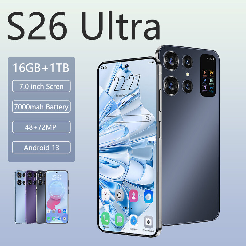 S26 울트라 스마트폰 글로벌 버전, 안드로이드 13 휴대폰, 16G + 1TB, 7000mAh, 48 + 72MP, Qualcomm8 Gen 2, 4G/5G 네트워크