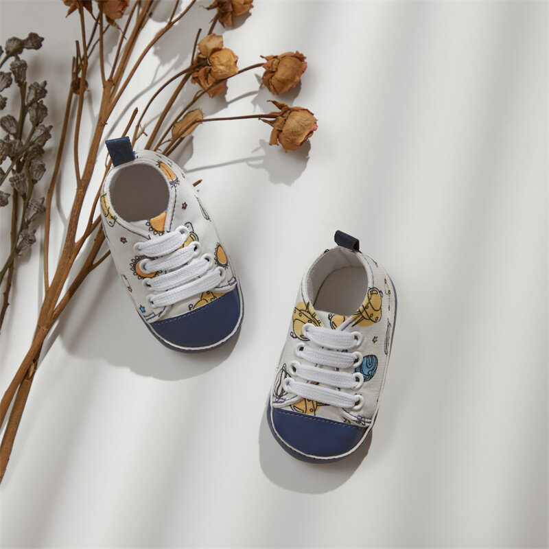 Tregren sepatu kanvas bayi laki-laki perempuan, sneaker datar kasual motif macan tutul Planet Bunga berjalan Non slip 0-18 bulan