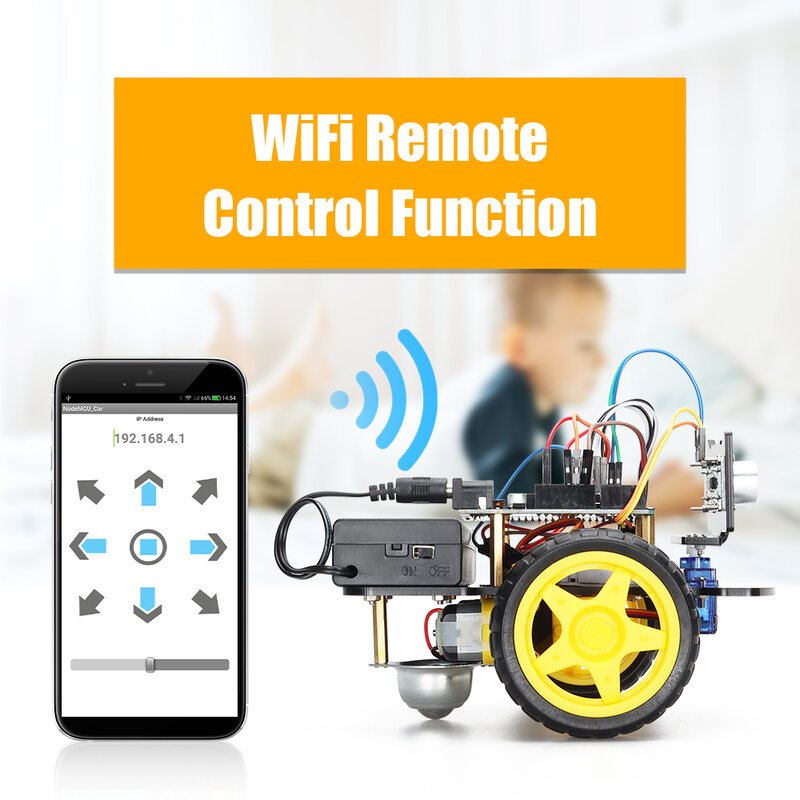 New 2WD Smart Robot Car Kit For ESP8266 ESP-12E D1 Wifi Board For Arduino Control by Mobile Ultrasonic Module Training Kit