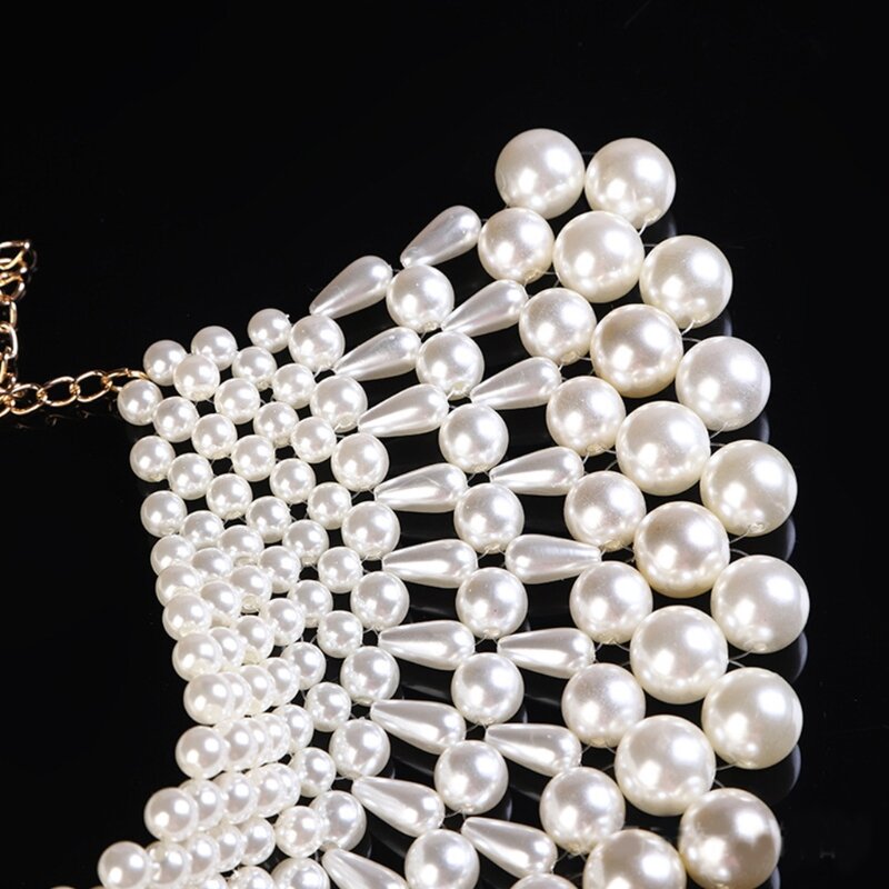 Свадебное платье Эффектное ожерелье Веерообразная жемчужина из бисера Нагрудник-колье с воротником Шаль