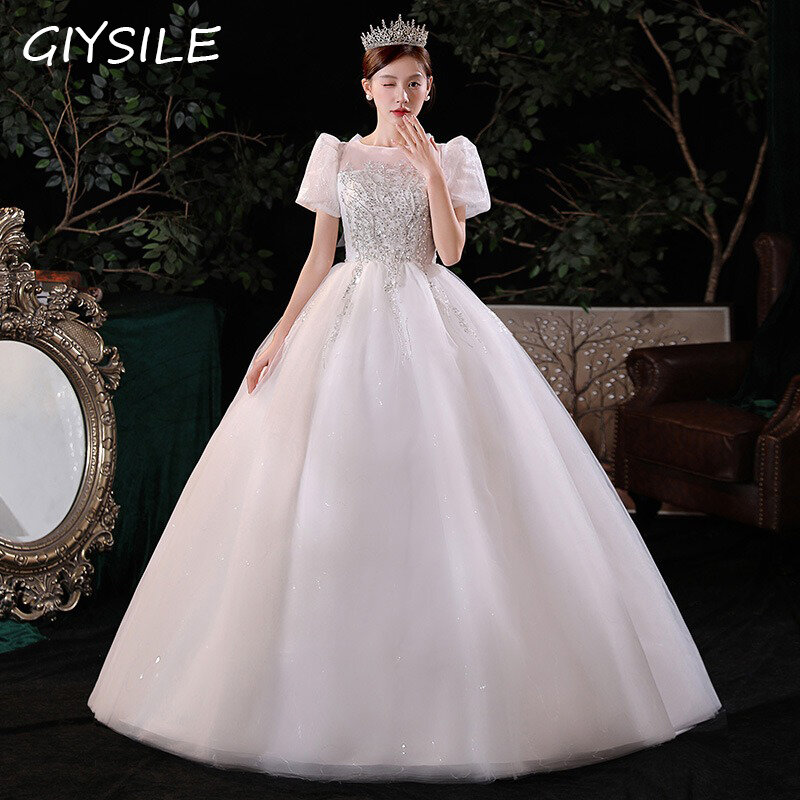 Женское свадебное платье It's yiiya, белое платье до пола с блестками и коротким рукавом на лето 2024