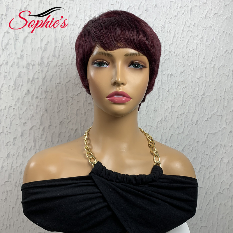 Sophies-Peluca de cabello humano rizado con corte Pixie, pelo corto sin encaje, Color Natural, 180% de densidad, brasileño, Remy