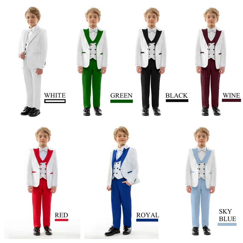 Boys Formal Wedding Party Suit Children Blazer Vest Pants Tie 4 PCS Tuxedo Kids Performance Photography Dress Costume HH001