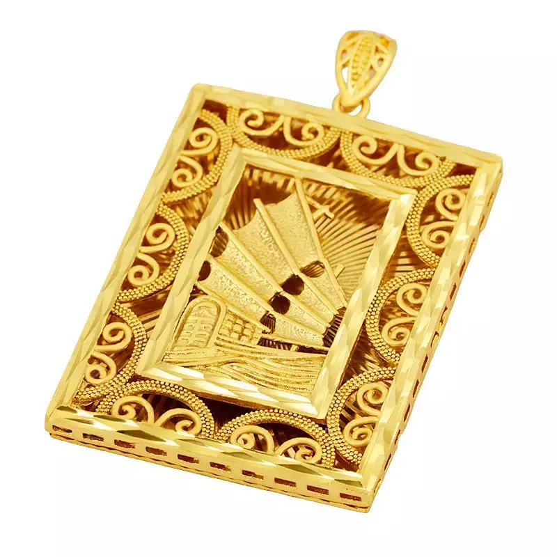 Glatte Segel Anhänger Männer Glück echte 100% reines Kupfer 24 Karat vergoldet Hangtag elegante Chef Seil Kette Geschenke für Männer