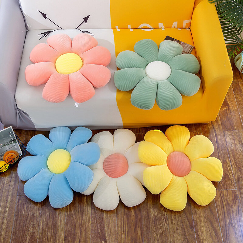 38/55CM Stuffed Eight Petal Flower Cushion Girly Room Decor Sunflower Pillow Bay Window Pink Flower for Kids Bedroom Seat Pillow