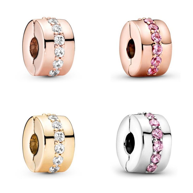 Rodada Única Linha Encantos de Diamante, DIY Fine Jewelry, Stopper Beads, Fit para Colar Pandora Original, Pulseira, Chaveiro, Novo
