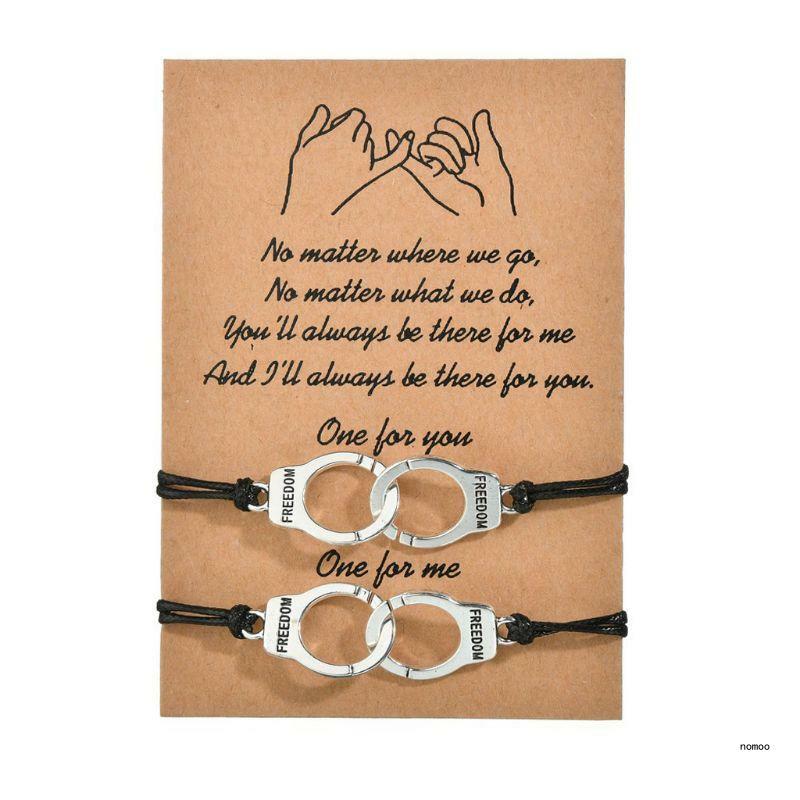 Изысканные ювелирные изделия из 2 предметов, очаровательные наручники, кулон «Свобода», браслет, одинаковый браслет дружбы, для