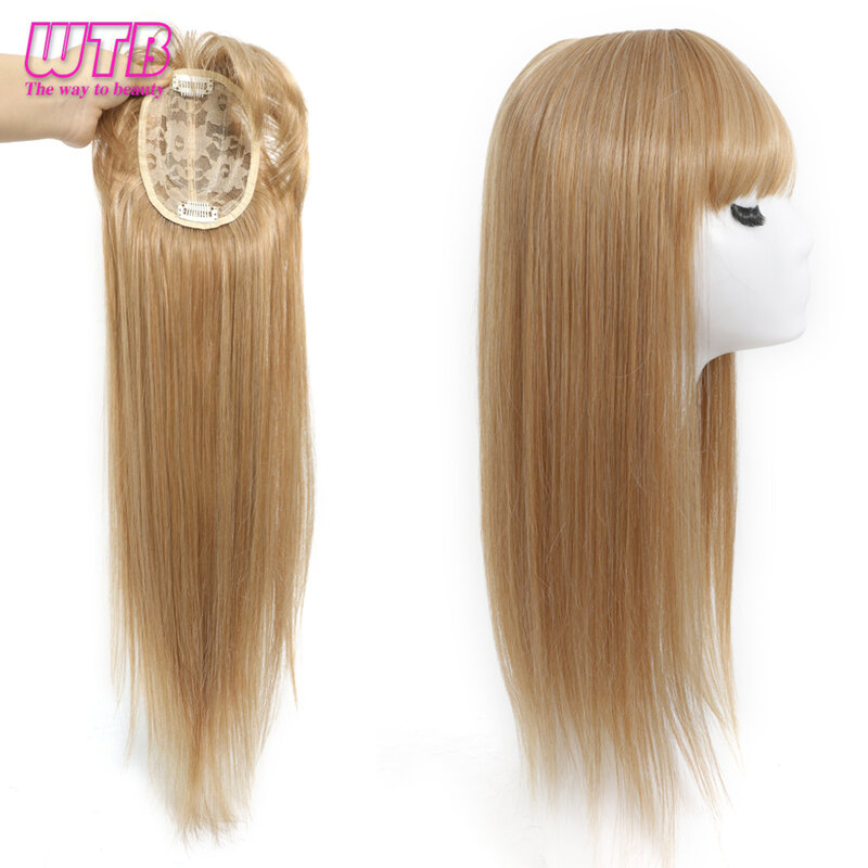 Topper sintético clipe em extensões de cabelo com Franja para mulheres, aumentar a quantidade de cabelo no topo da tampa da cabeça, branco
